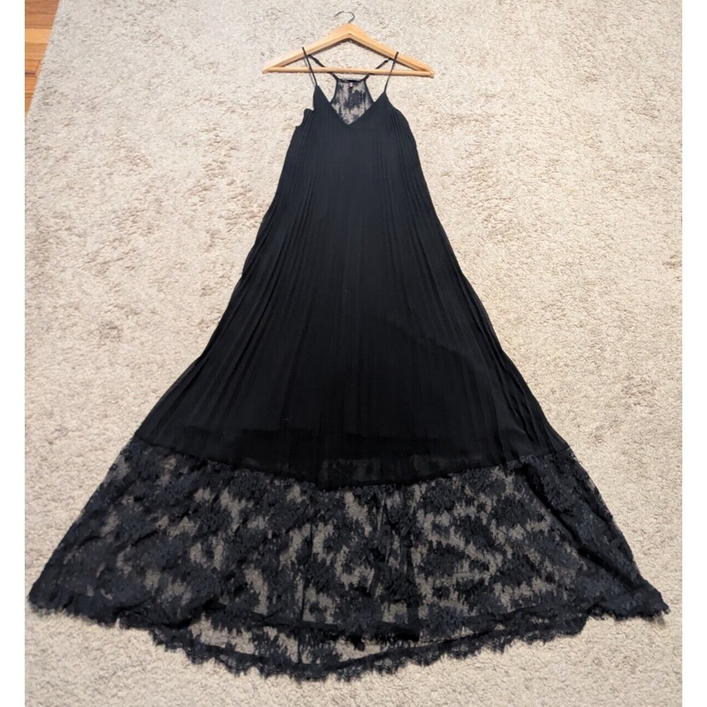 Victorias Secret Maxi Nightgown Slip Dress M Accordion Pleated Lace Whimsigoth